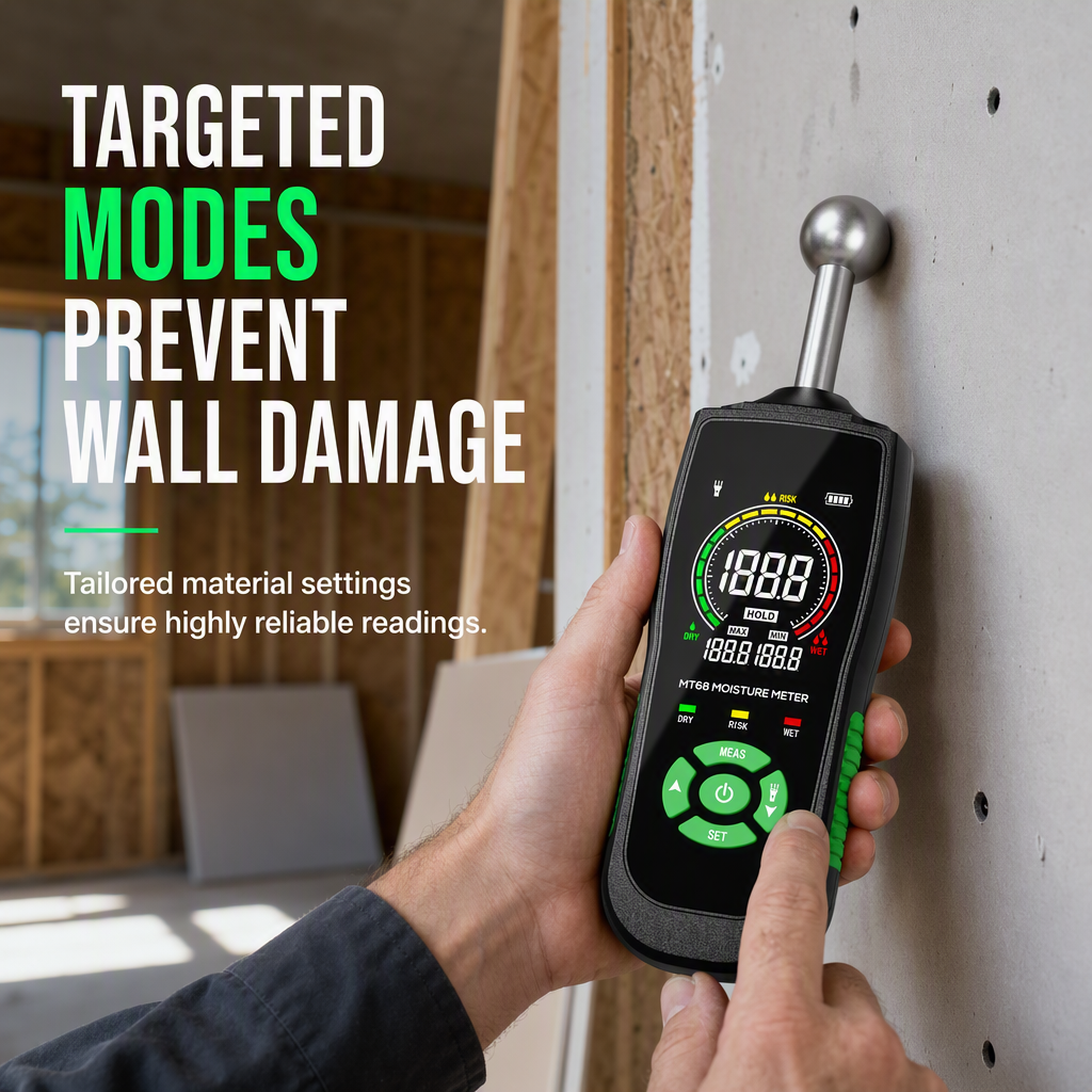 📢📢49% OFF !! ⏰MT68 Pinless Spherical Sensor Moisture Meter for Wall Plaster Putty Masonry and Tile Leakage Testing