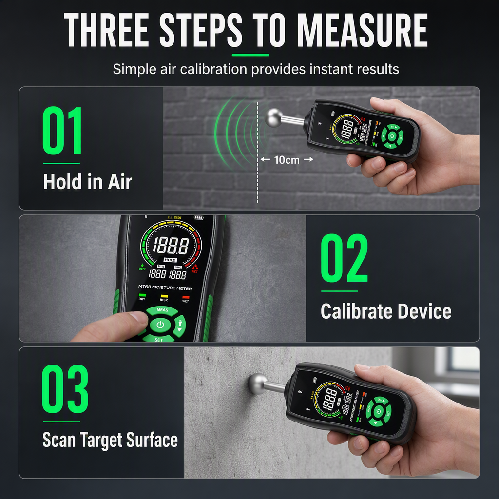 📢📢49% OFF !! ⏰MT68 Pinless Spherical Sensor Moisture Meter for Wall Plaster Putty Masonry and Tile Leakage Testing