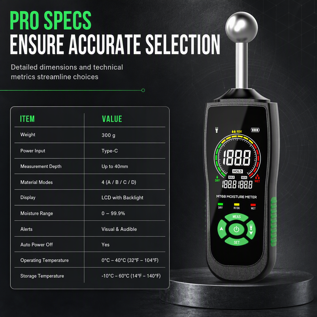 📢📢49% OFF !! ⏰MT68 Pinless Spherical Sensor Moisture Meter for Wall Plaster Putty Masonry and Tile Leakage Testing