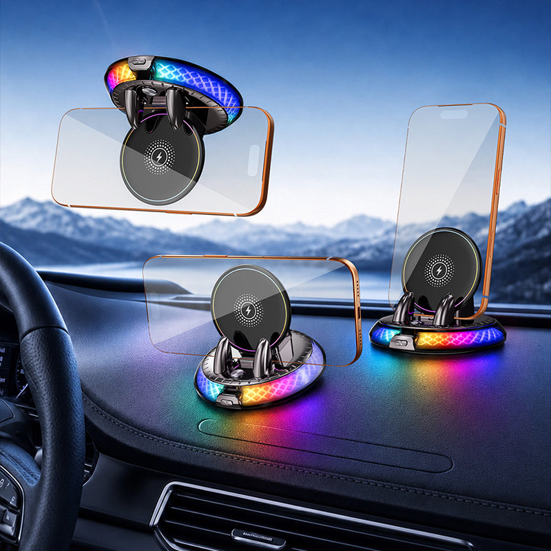 🏆Limited-time 49% OFF📱Universal Car Wireless Charging Phone Mount with RGB Light