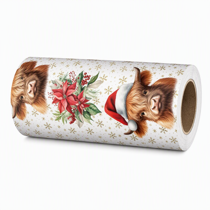 🎄Christmas Highland Cow and Floral Gift Wrapping Paper Roll 43x500cm Holiday Present Wrap