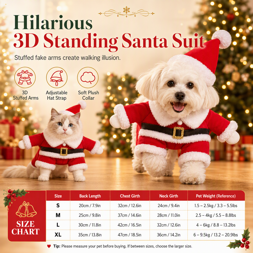 🎄 49% OFF! ✨ Christmas Pet Costume for Dogs & Cats – Hilarious 3D Standing Santa Suit with Integrated Stuffed Hands, Plush Warmth Premium Stitching & Thick Velvet Trim – Lightweight Holiday Outfit for Cats & Dogs – Sizes S-XL 🐾