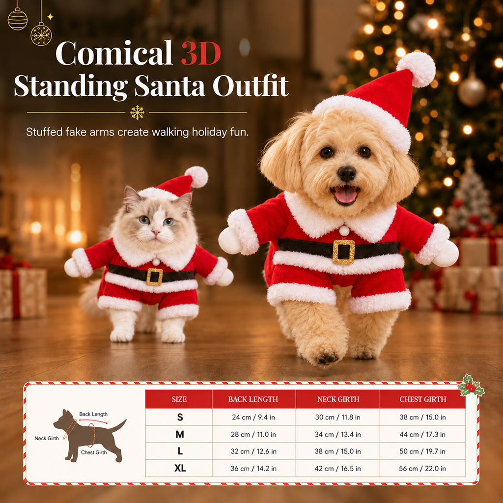 🎄 49% OFF! ✨ Christmas Pet Costume for Dogs & Cats – Hilarious 3D Standing Santa Suit with Integrated Stuffed Hands, Plush Warmth Premium Stitching & Thick Velvet Trim – Lightweight Holiday Outfit for Cats & Dogs – Sizes S-XL 🐾