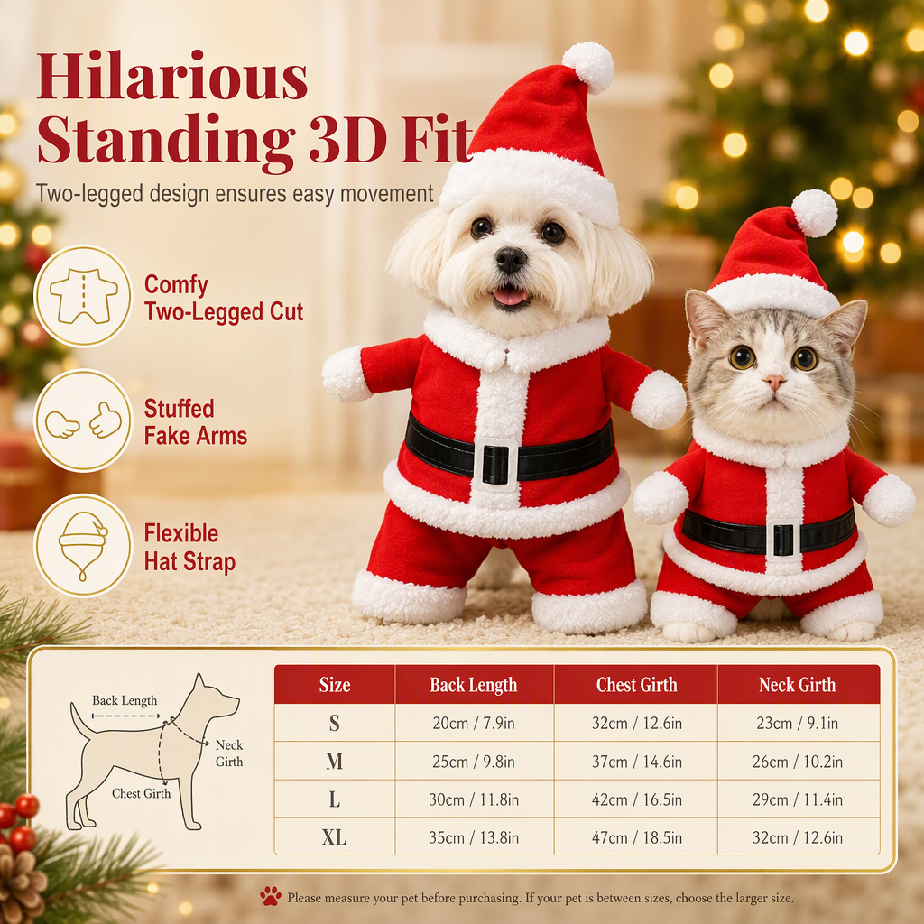 🎄 49% OFF! ✨ Christmas Pet Costume for Dogs & Cats – Hilarious 3D Standing Santa Suit with Integrated Stuffed Hands, Plush Warmth Premium Stitching & Thick Velvet Trim – Lightweight Holiday Outfit for Cats & Dogs – Sizes S-XL 🐾