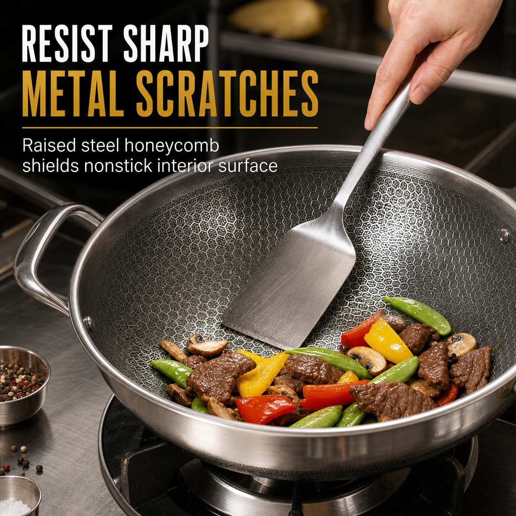 ⏳Time-Limited Special⏰ Thickened Stainless Steel Nonstick Stir Fry Pan with Lid Flat Bottom Cooking Wok with Dual Handles