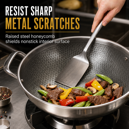 ⏳Time-Limited Special⏰ Thickened Stainless Steel Nonstick Stir Fry Pan with Lid Flat Bottom Cooking Wok with Dual Handles