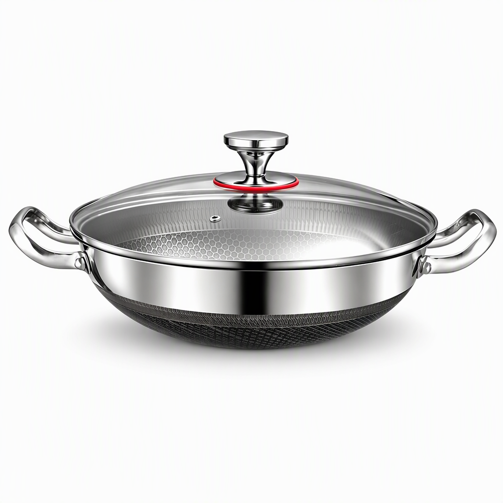 ⏳Time-Limited Special⏰ Thickened Stainless Steel Nonstick Stir Fry Pan with Lid Flat Bottom Cooking Wok with Dual Handles