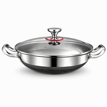 ⏳Time-Limited Special⏰ Thickened Stainless Steel Nonstick Stir Fry Pan with Lid Flat Bottom Cooking Wok with Dual Handles