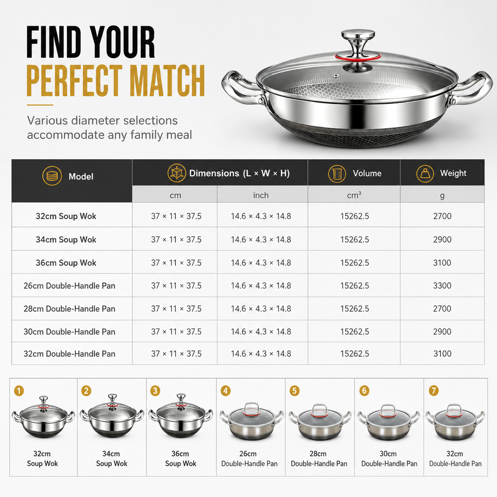 ⏳Time-Limited Special⏰ Thickened Stainless Steel Nonstick Stir Fry Pan with Lid Flat Bottom Cooking Wok with Dual Handles