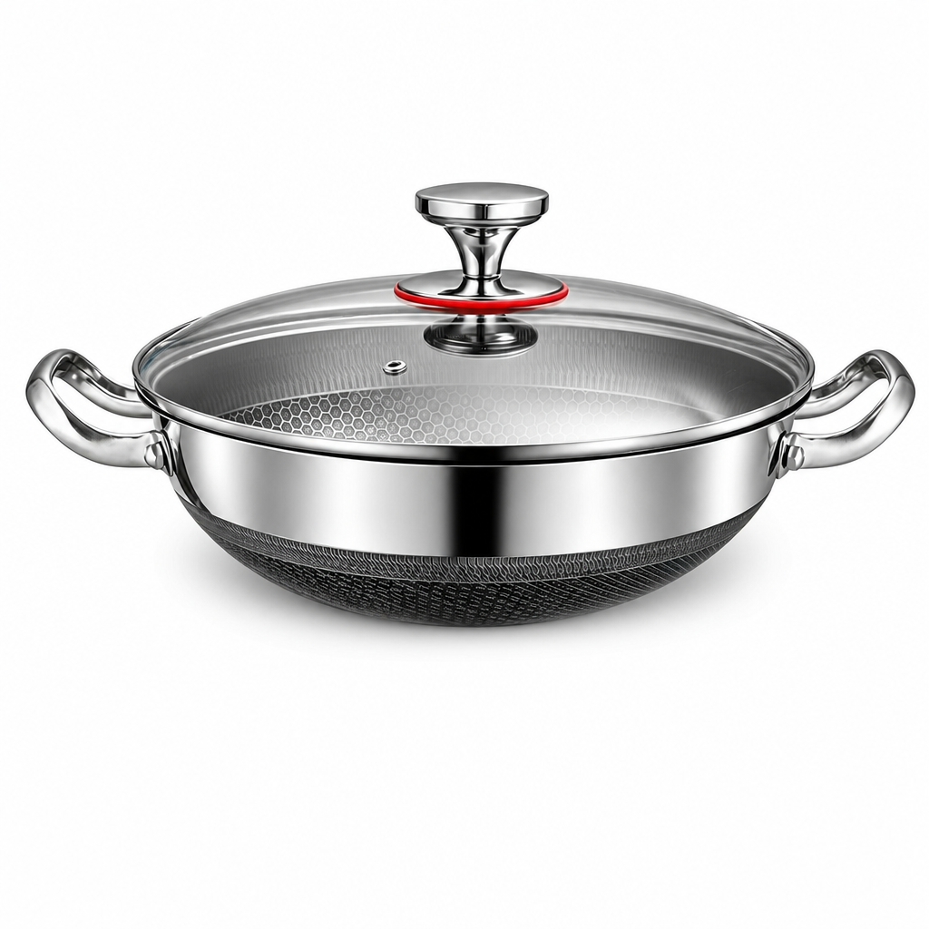 ⏳Time-Limited Special⏰ Thickened Stainless Steel Nonstick Stir Fry Pan with Lid Flat Bottom Cooking Wok with Dual Handles
