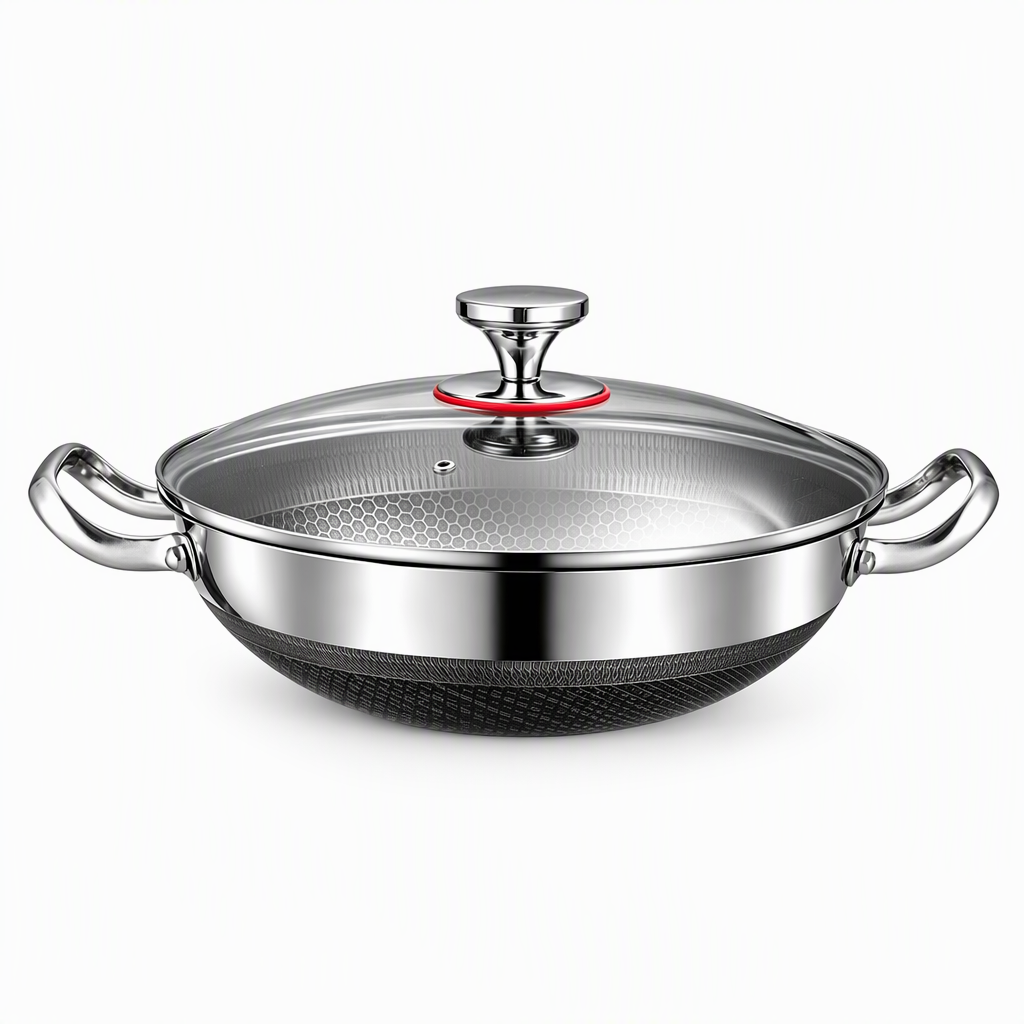 ⏳Time-Limited Special⏰ Thickened Stainless Steel Nonstick Stir Fry Pan with Lid Flat Bottom Cooking Wok with Dual Handles