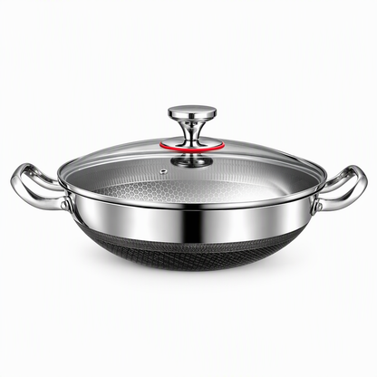 ⏳Time-Limited Special⏰ Thickened Stainless Steel Nonstick Stir Fry Pan with Lid Flat Bottom Cooking Wok with Dual Handles