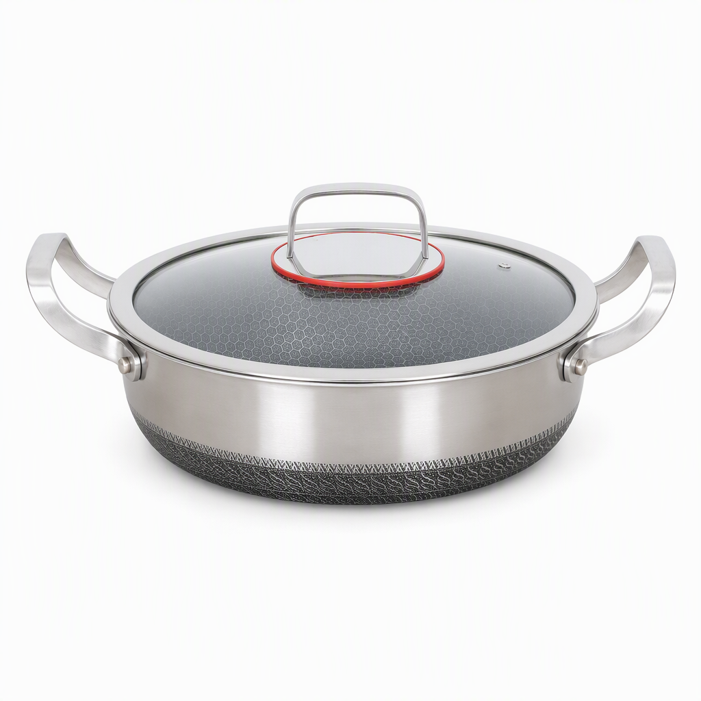 ⏳Time-Limited Special⏰ Thickened Stainless Steel Nonstick Stir Fry Pan with Lid Flat Bottom Cooking Wok with Dual Handles