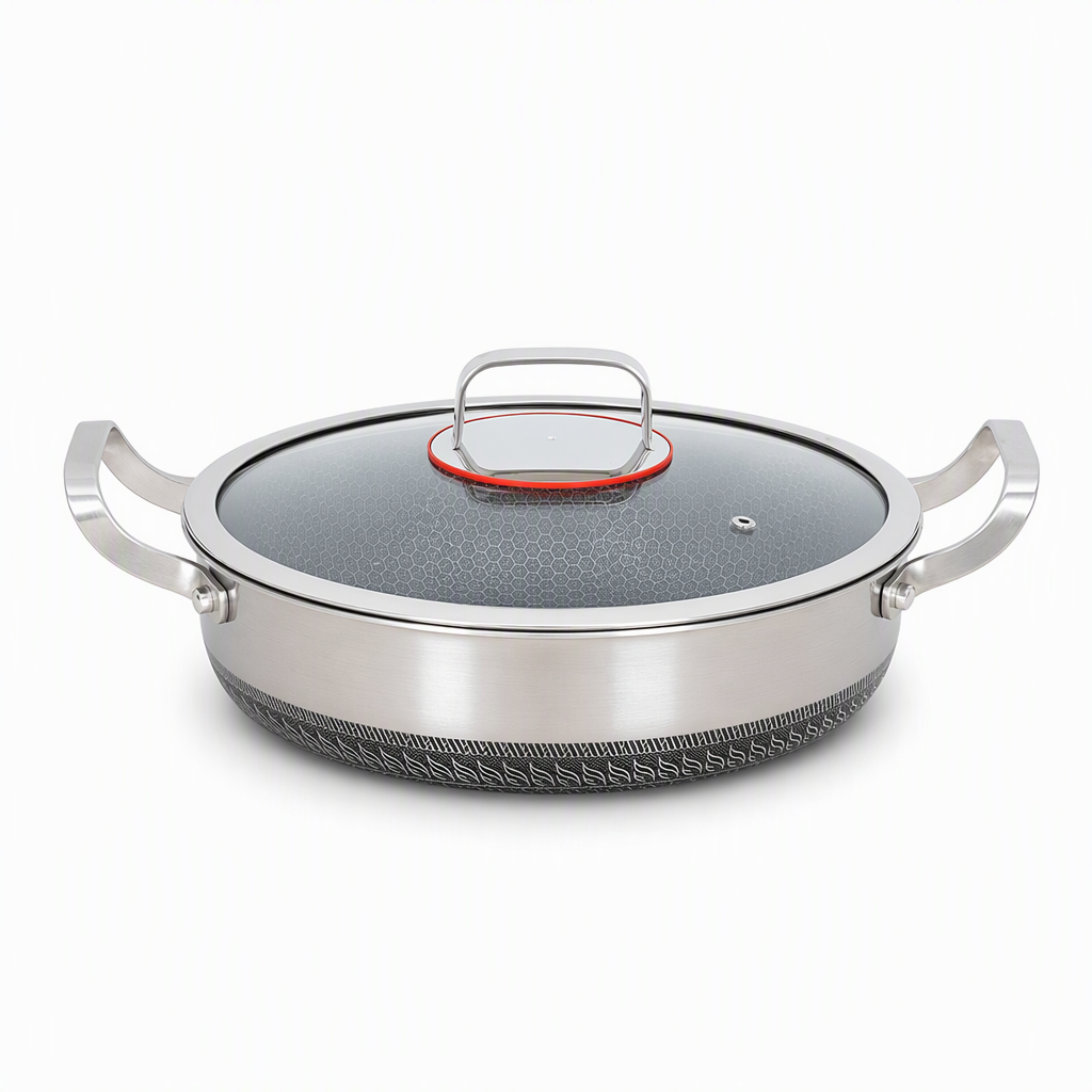 ⏳Time-Limited Special⏰ Thickened Stainless Steel Nonstick Stir Fry Pan with Lid Flat Bottom Cooking Wok with Dual Handles