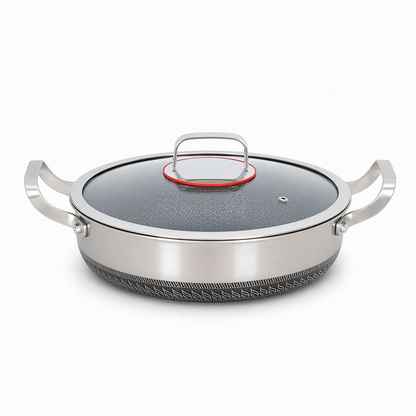 ⏳Time-Limited Special⏰ Thickened Stainless Steel Nonstick Stir Fry Pan with Lid Flat Bottom Cooking Wok with Dual Handles
