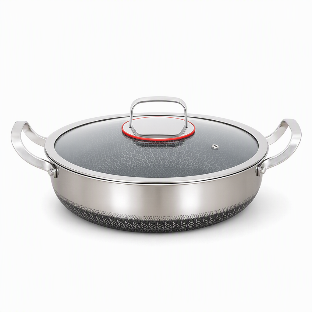 ⏳Time-Limited Special⏰ Thickened Stainless Steel Nonstick Stir Fry Pan with Lid Flat Bottom Cooking Wok with Dual Handles