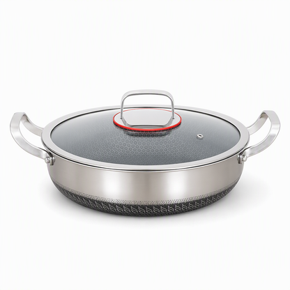 ⏳Time-Limited Special⏰ Thickened Stainless Steel Nonstick Stir Fry Pan with Lid Flat Bottom Cooking Wok with Dual Handles