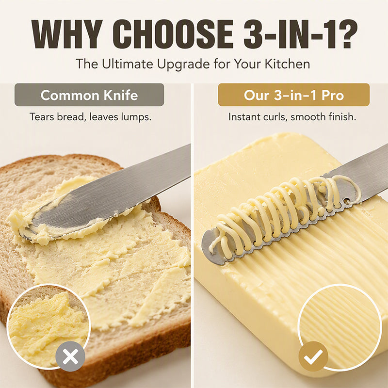 🥳HOT SALE💞50K+ SOLD! Professional 304 Stainless Steel 3-in-1 Butter Knife and Spreader