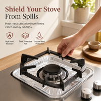 ⏳ Limited-Time Offer! ⏰ 10-Pack Heavy-Duty Foil Gas Stove Burner Liners – Keep Your Hob Clean & Protected with Deep Well Spill Capture 🍳