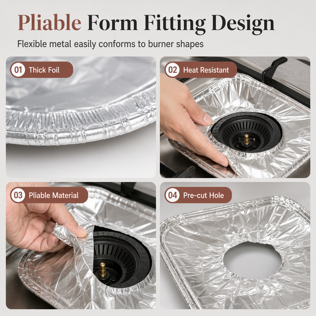 ⏳ Limited-Time Offer! ⏰ 10-Pack Heavy-Duty Foil Gas Stove Burner Liners – Keep Your Hob Clean & Protected with Deep Well Spill Capture 🍳
