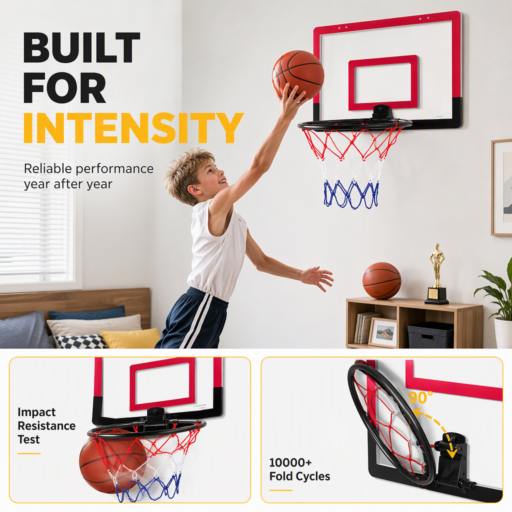 🔥New Arrival! 🏀No-Drill Wall-Mounted Folding Basketball Hoop Toy Set – Turn Any Wall Into a Mini Court, Active Fun for Kids Indoors & Out 🎯