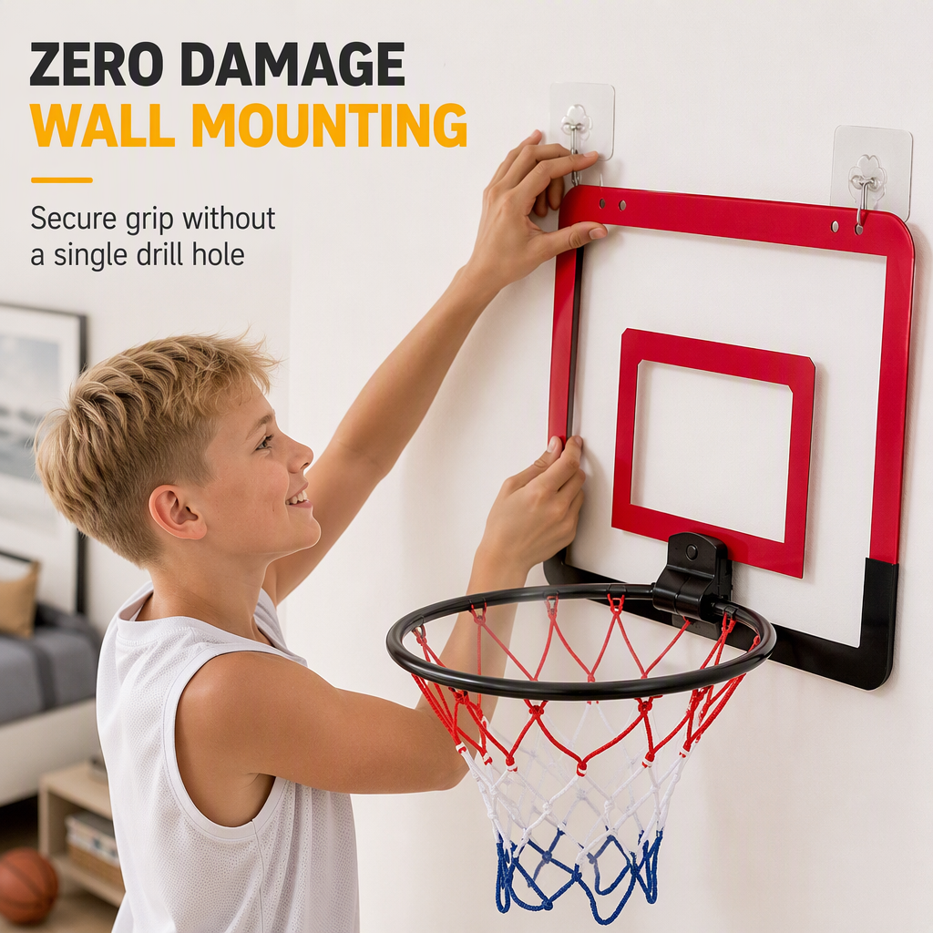 🔥New Arrival! 🏀No-Drill Wall-Mounted Folding Basketball Hoop Toy Set – Turn Any Wall Into a Mini Court, Active Fun for Kids Indoors & Out 🎯