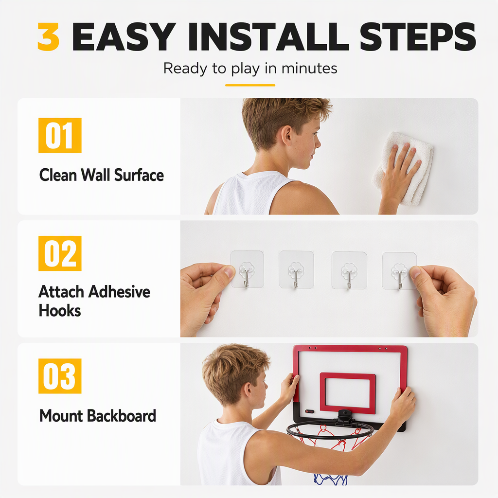 🔥New Arrival! 🏀No-Drill Wall-Mounted Folding Basketball Hoop Toy Set – Turn Any Wall Into a Mini Court, Active Fun for Kids Indoors & Out 🎯