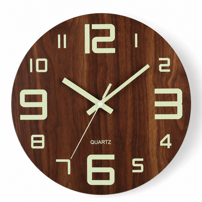 🔥Limited-Time Offer🕰️12-Inch Silent Wooden Wall Clock – Luminous Glow & MDF Wood Grain✨