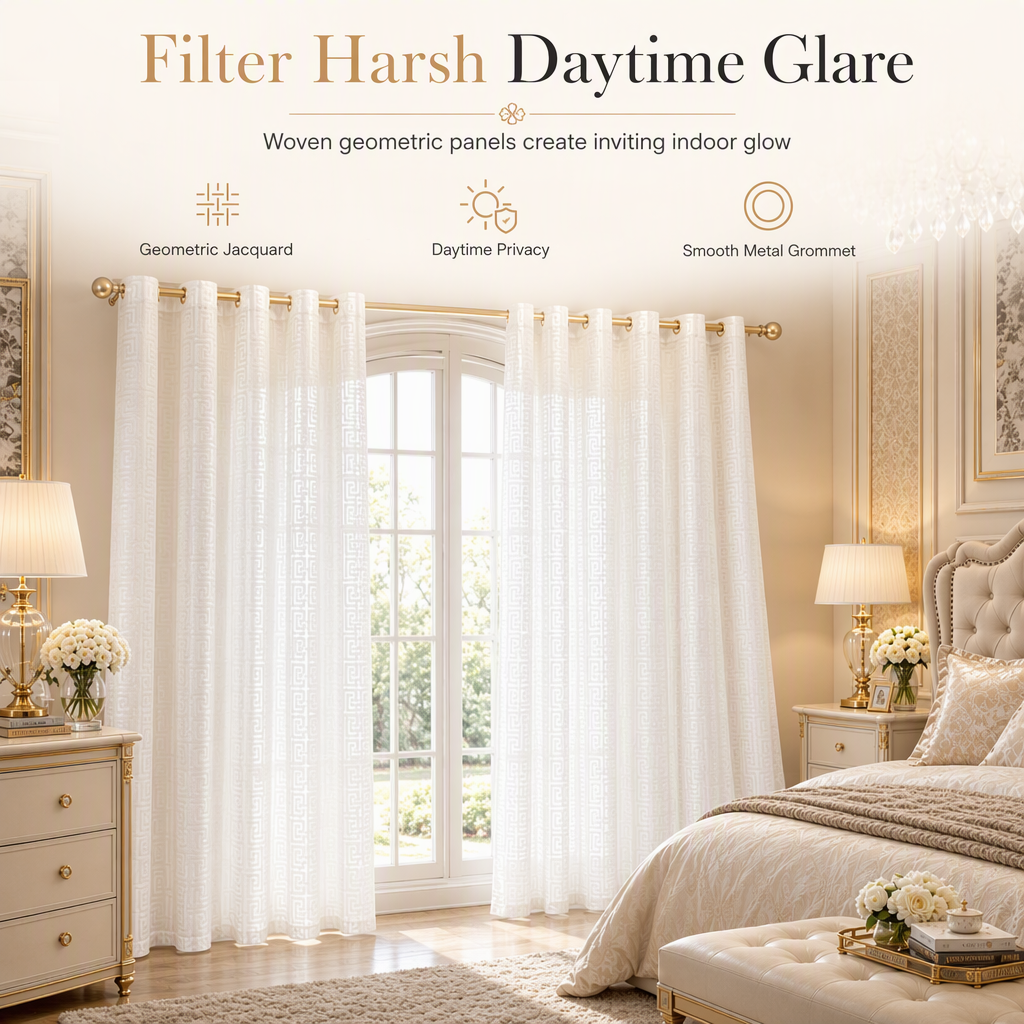 📢📢49% OFF !! ⏰Geometric Jacquard Sheer Curtain Panel for Living Room