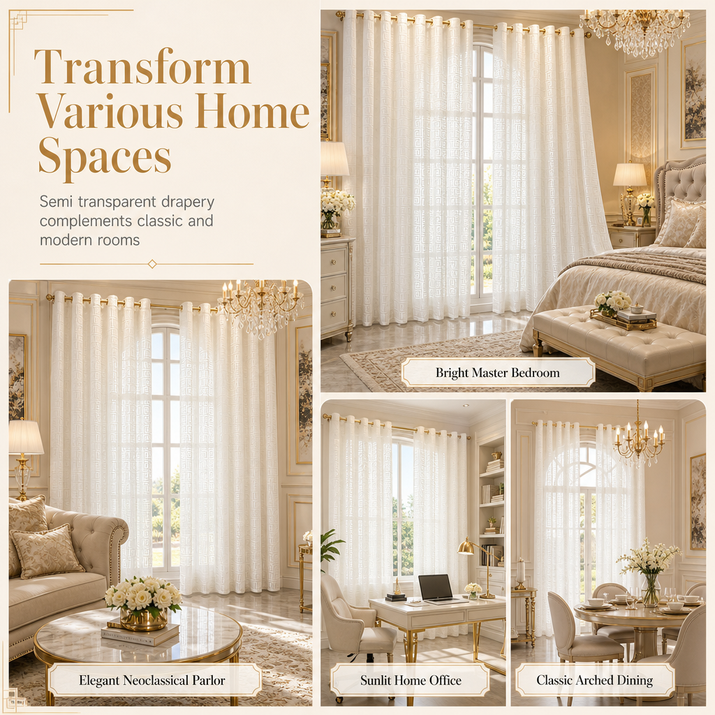📢📢49% OFF !! ⏰Geometric Jacquard Sheer Curtain Panel for Living Room