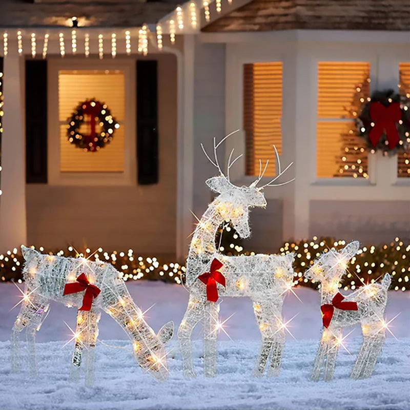 🦌49% OFF NOW! 3-Piece LED Christmas Reindeer Family Set, Lighted Rattan Woven Deer Decor with Warm White Lights & Red Bows, Indoor Outdoor Xmas Holiday Decoration