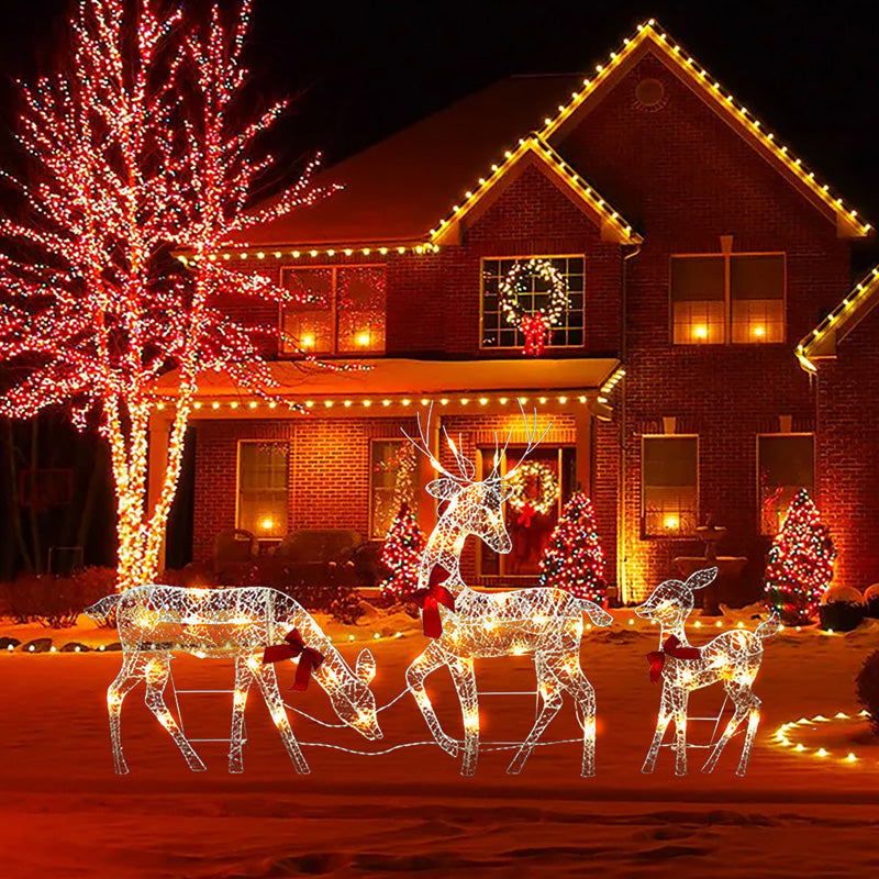 🦌49% OFF NOW! 3-Piece LED Christmas Reindeer Family Set, Lighted Rattan Woven Deer Decor with Warm White Lights & Red Bows, Indoor Outdoor Xmas Holiday Decoration