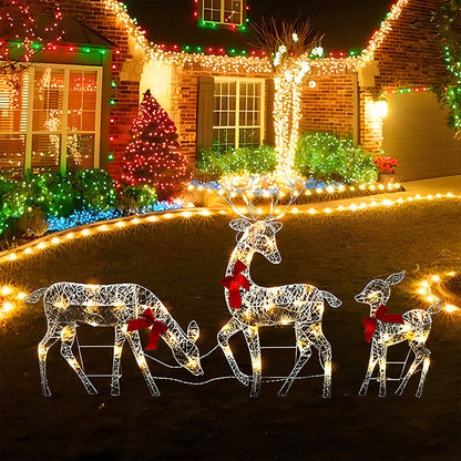 🦌49% OFF NOW! 3-Piece LED Christmas Reindeer Family Set, Lighted Rattan Woven Deer Decor with Warm White Lights & Red Bows, Indoor Outdoor Xmas Holiday Decoration