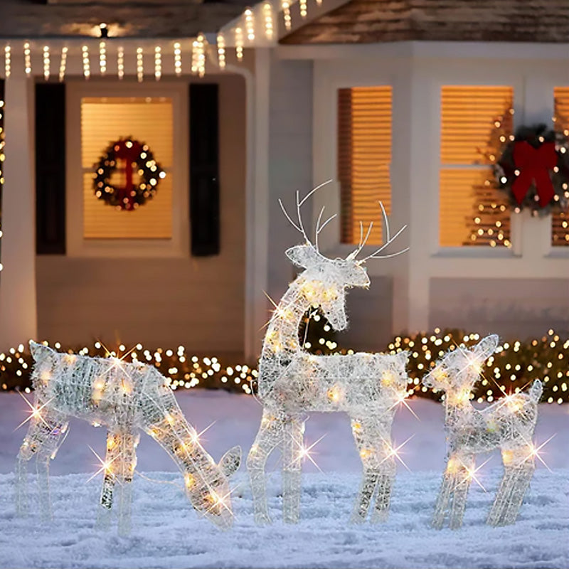 🦌49% OFF NOW! 3-Piece LED Christmas Reindeer Family Set, Lighted Rattan Woven Deer Decor with Warm White Lights & Red Bows, Indoor Outdoor Xmas Holiday Decoration