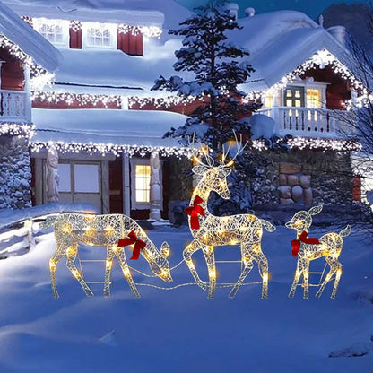 🦌49% OFF NOW! 3-Piece LED Christmas Reindeer Family Set, Lighted Rattan Woven Deer Decor with Warm White Lights & Red Bows, Indoor Outdoor Xmas Holiday Decoration