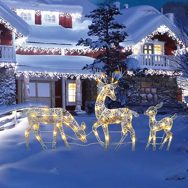 🦌49% OFF NOW! 3-Piece LED Christmas Reindeer Family Set, Lighted Rattan Woven Deer Decor with Warm White Lights & Red Bows, Indoor Outdoor Xmas Holiday Decoration