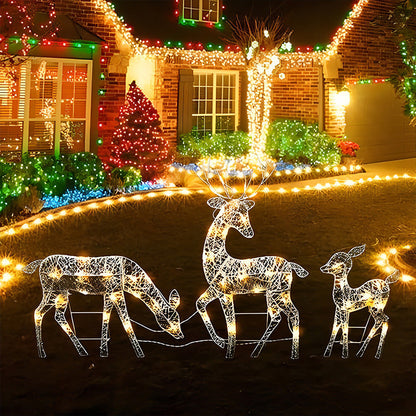🦌49% OFF NOW! 3-Piece LED Christmas Reindeer Family Set, Lighted Rattan Woven Deer Decor with Warm White Lights & Red Bows, Indoor Outdoor Xmas Holiday Decoration