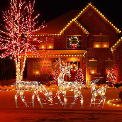 🦌49% OFF NOW! 3-Piece LED Christmas Reindeer Family Set, Lighted Rattan Woven Deer Decor with Warm White Lights & Red Bows, Indoor Outdoor Xmas Holiday Decoration