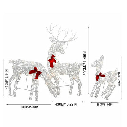 🦌49% OFF NOW! 3-Piece LED Christmas Reindeer Family Set, Lighted Rattan Woven Deer Decor with Warm White Lights & Red Bows, Indoor Outdoor Xmas Holiday Decoration