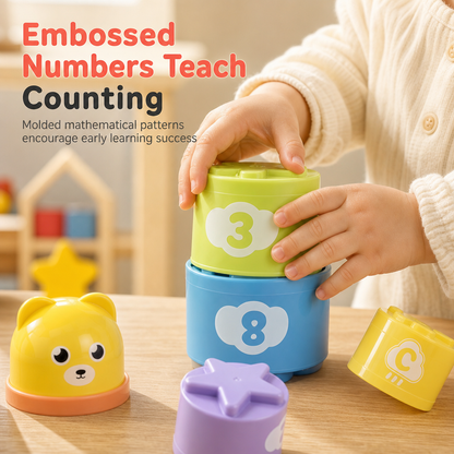 Cartoon Bear Stacking Cups and Blocks Toy for Toddler Early Education Number and Letter Matching Rainbow Tower Set