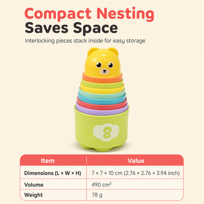 Cartoon Bear Stacking Cups and Blocks Toy for Toddler Early Education Number and Letter Matching Rainbow Tower Set