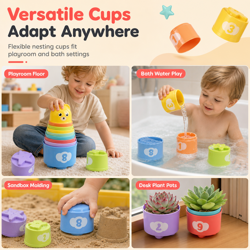 Cartoon Bear Stacking Cups and Blocks Toy for Toddler Early Education Number and Letter Matching Rainbow Tower Set