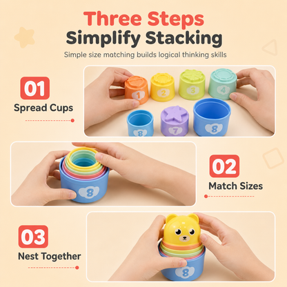 Cartoon Bear Stacking Cups and Blocks Toy for Toddler Early Education Number and Letter Matching Rainbow Tower Set