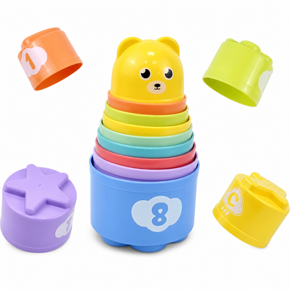 Cartoon Bear Stacking Cups and Blocks Toy for Toddler Early Education Number and Letter Matching Rainbow Tower Set