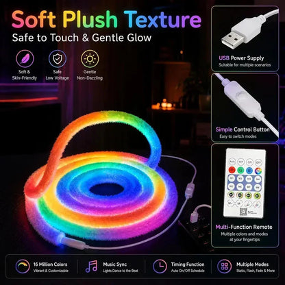 ⏳LAST DAY SALE ONLY ￡14.99!!✨ Faux Fur Neon Light Strip – 360° All-Round Glow, Add a Cosy Glow to Bedroom, Dorm & Party Spaces ✨