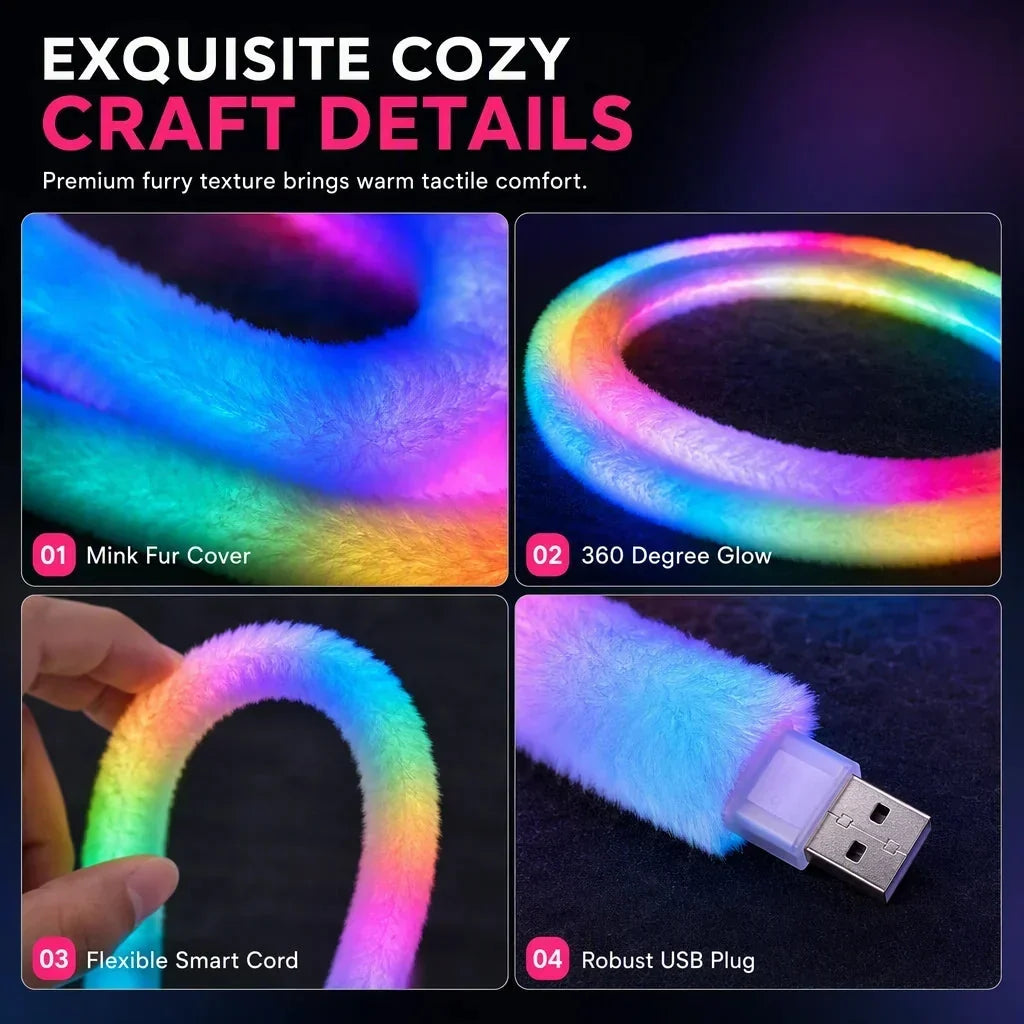 ⏳LAST DAY SALE ONLY ￡14.99!!✨ Faux Fur Neon Light Strip – 360° All-Round Glow, Add a Cosy Glow to Bedroom, Dorm & Party Spaces ✨