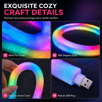 ⏳LAST DAY SALE ONLY ￡14.99!!✨ Faux Fur Neon Light Strip – 360° All-Round Glow, Add a Cosy Glow to Bedroom, Dorm & Party Spaces ✨