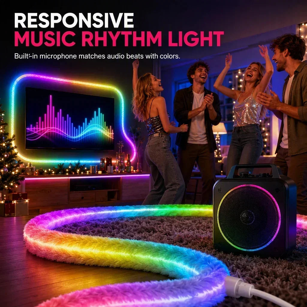 ⏳LAST DAY SALE ONLY ￡14.99!!✨ Faux Fur Neon Light Strip – 360° All-Round Glow, Add a Cosy Glow to Bedroom, Dorm & Party Spaces ✨