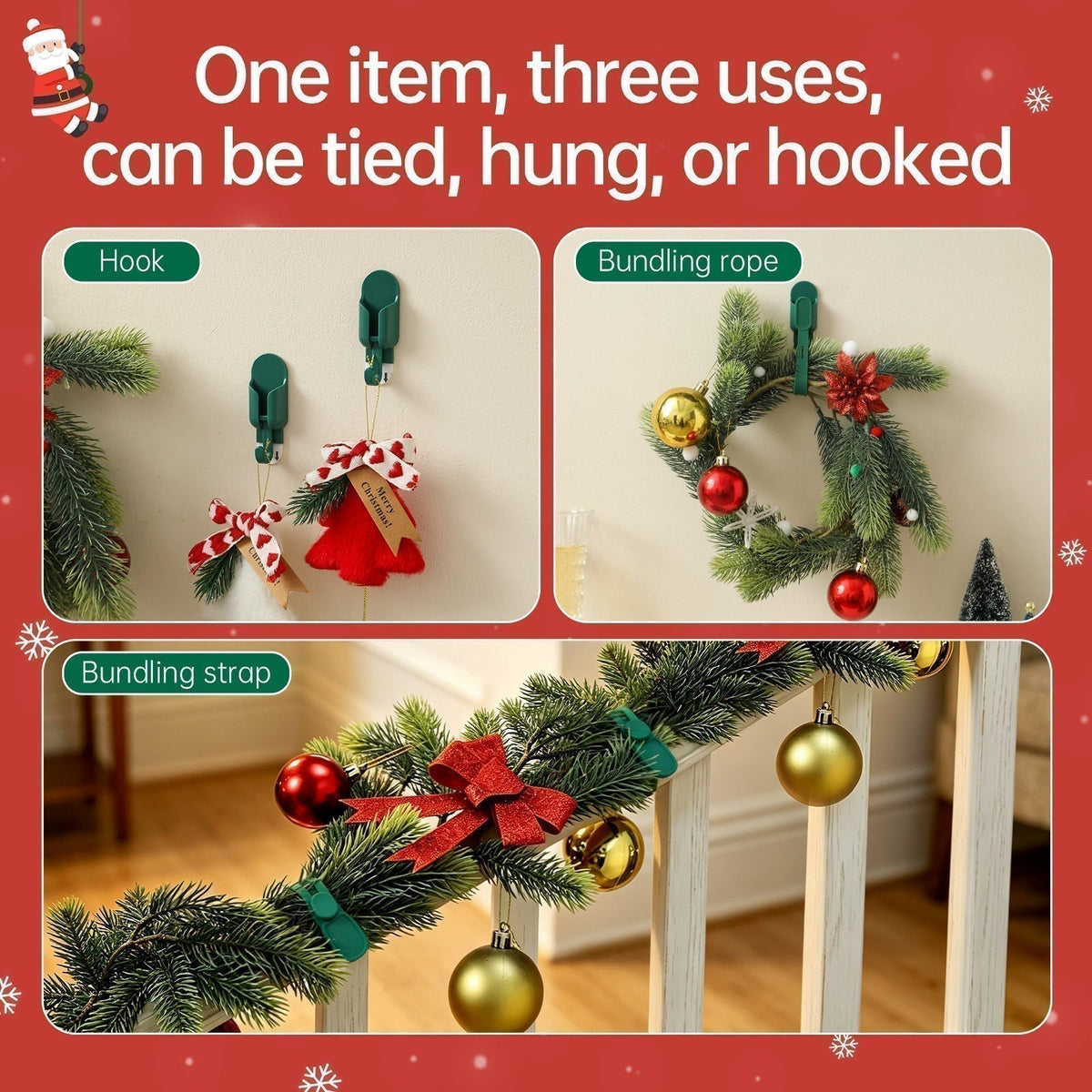 🎄  49% OFF! 🎁 Silicone Christmas Wreath Ties & Traceless Hooks – Reusable, Damage-Free Holiday Decor Hanging Kit ✨