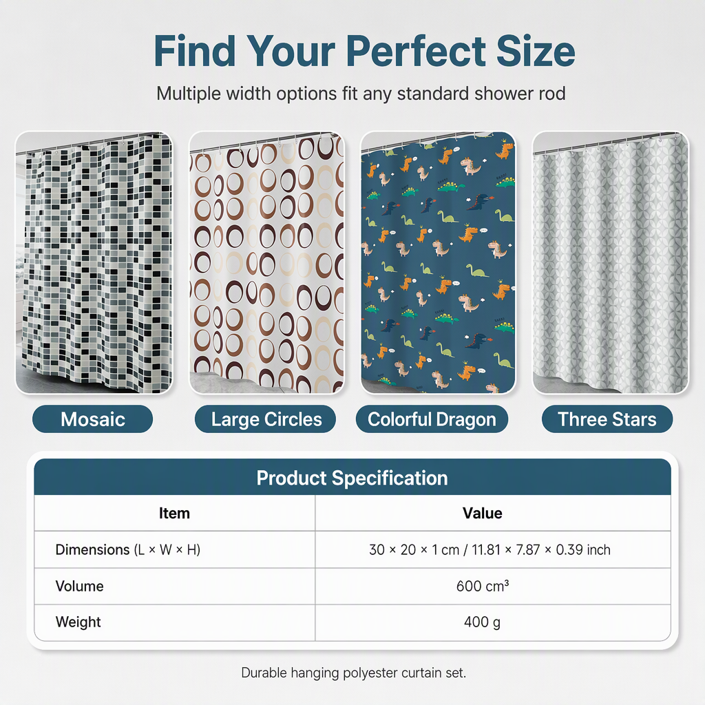Waterproof Mold Resistant Fabric Shower Curtain for Bathroom Dry and Wet Separation